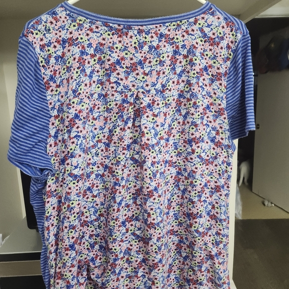 Talbots Blue and White Striped Tee with Floral Accents - Picture 3 of 3